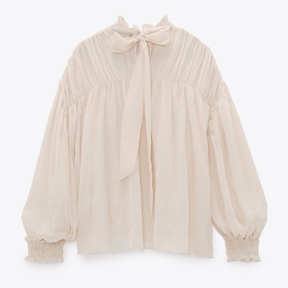 Zara Tied Flowy Shirt Top - Picture 5 of 5